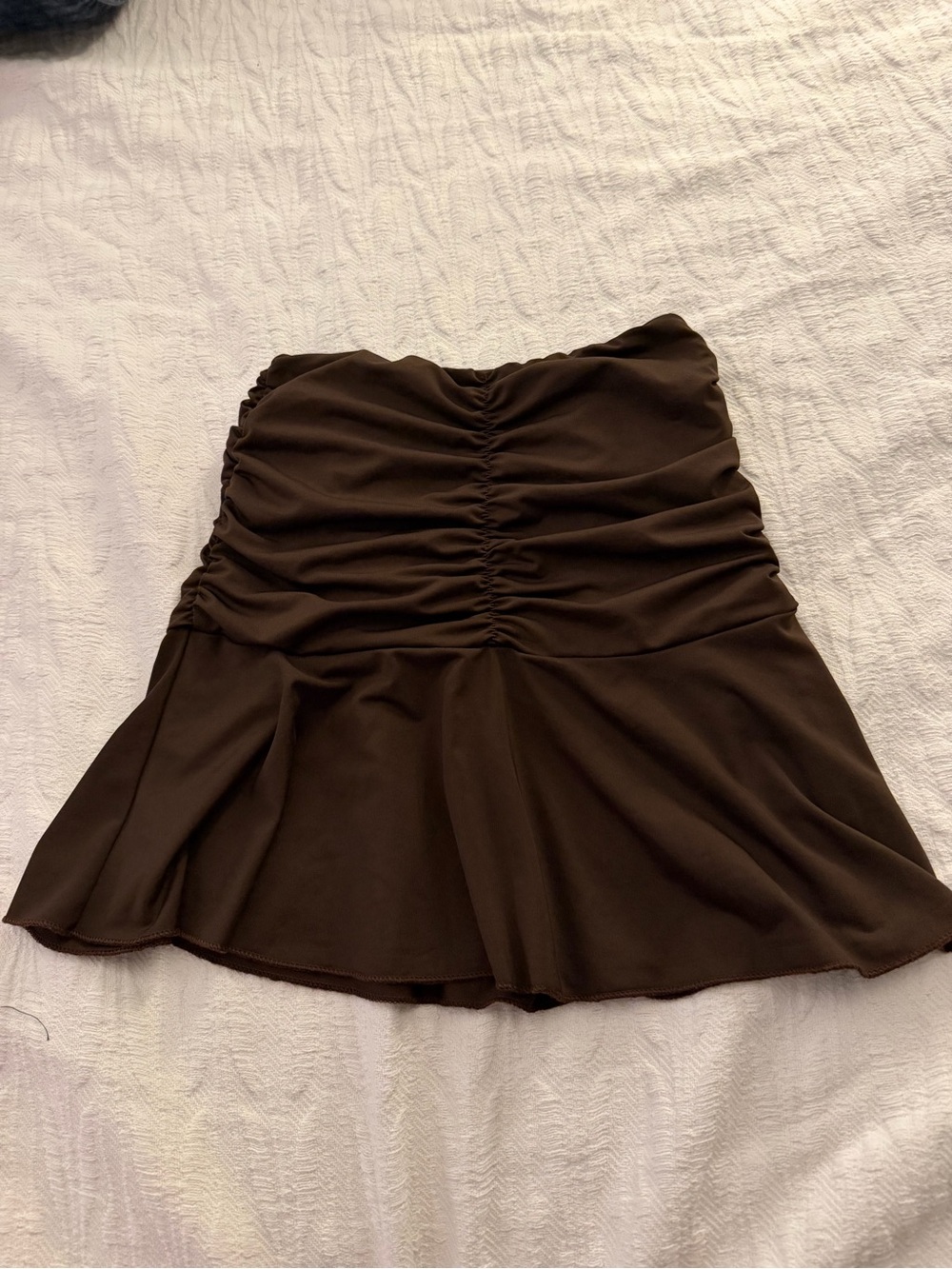 Ruched Chocolate Brown Flounce Skirt